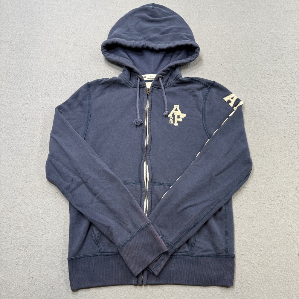 Abercrombie & Fitch Hoodie Men's Large Navy Blue Muscle Fit Fleece Lined Zip Up